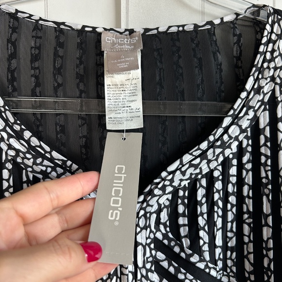 Chicos Travelers size 4 20/22 Mesh jacket abstract stripe black white artsy NEW - Picture 11 of 13